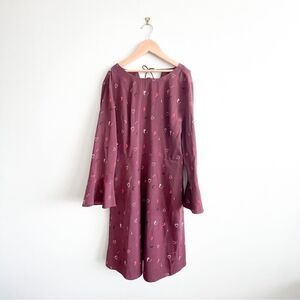 RW&CO. Dress Burgundy Bell Sleeves Heart Lipstick Shoe Pattern Women's 8